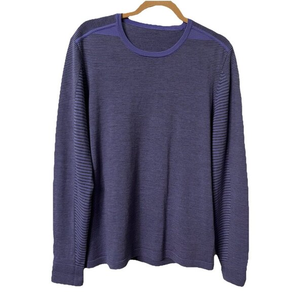 Womens Sweater 100% Merino Wool Purple Black Stripe Base Layer Outdoor - Picture 1 of 6